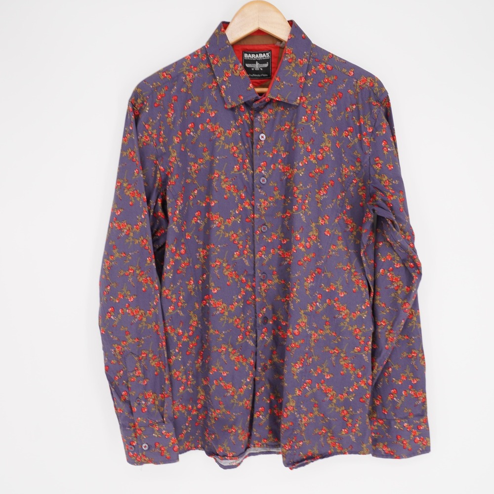 Barabas Floral Button Up Shirt Mens XL Purple Red Dandy Cotton Casual